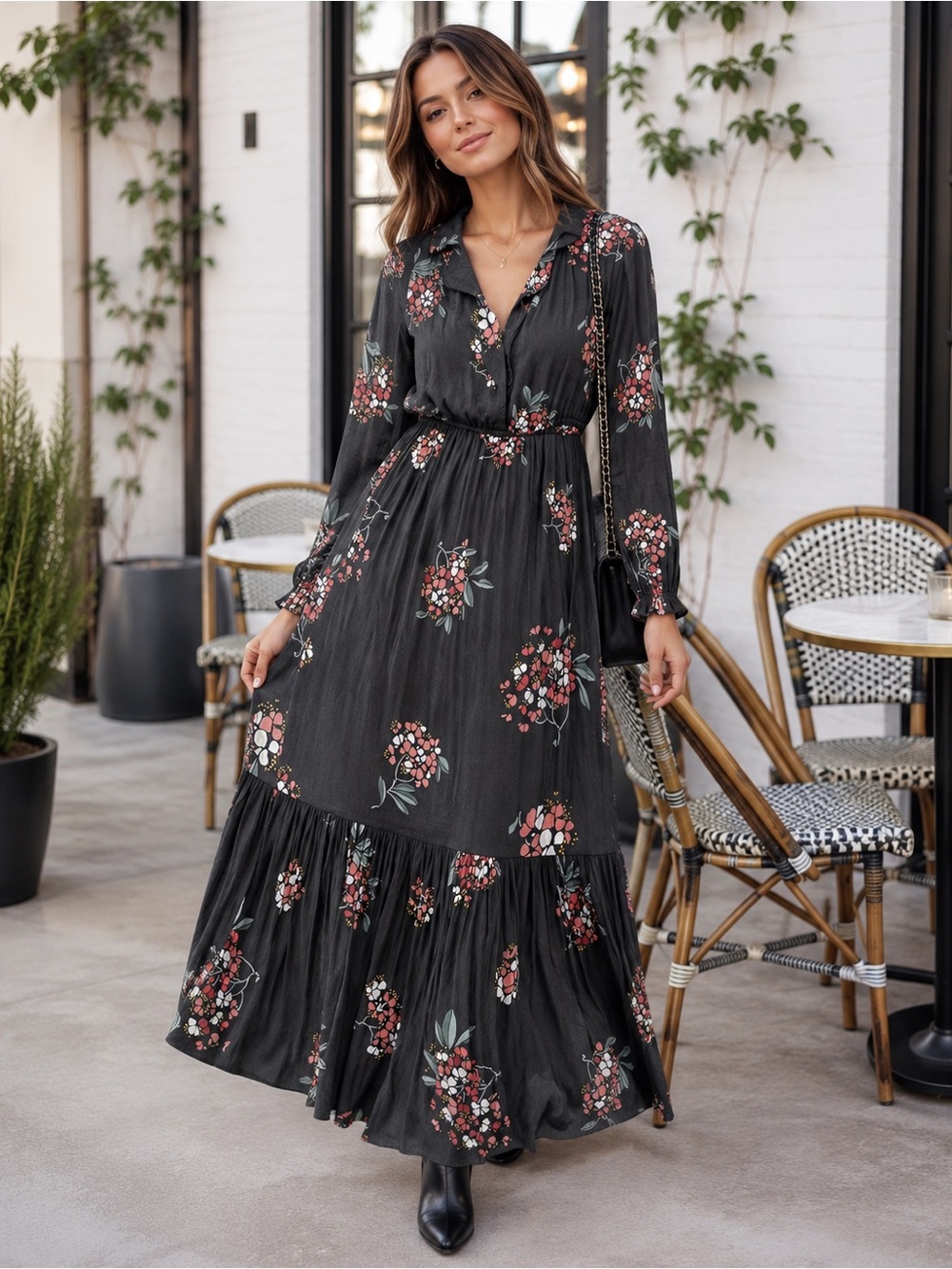 LOFT Petites Floral Ruffle Maxi Dress XSP